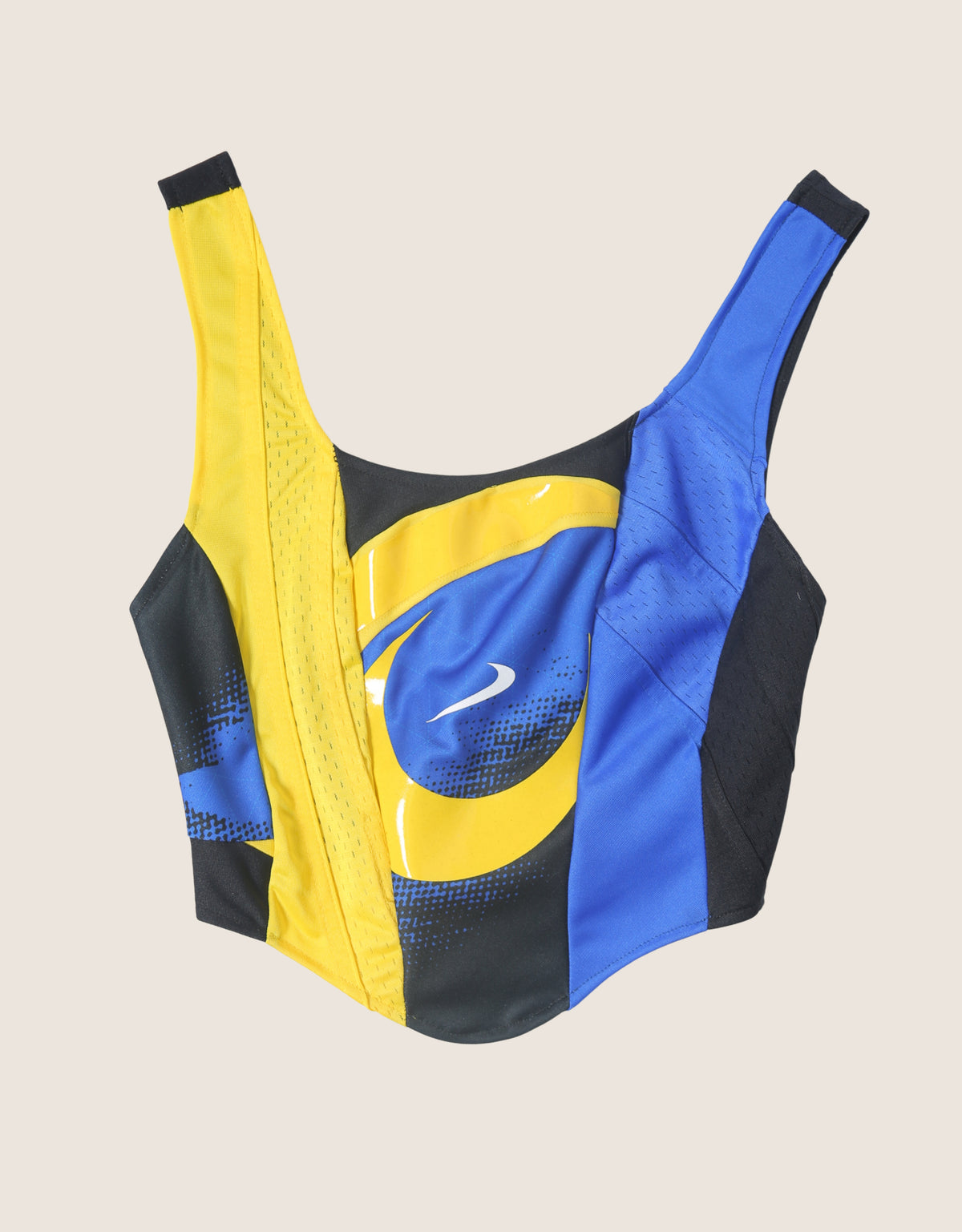 blue/ yellow mid length corset tank top (S)