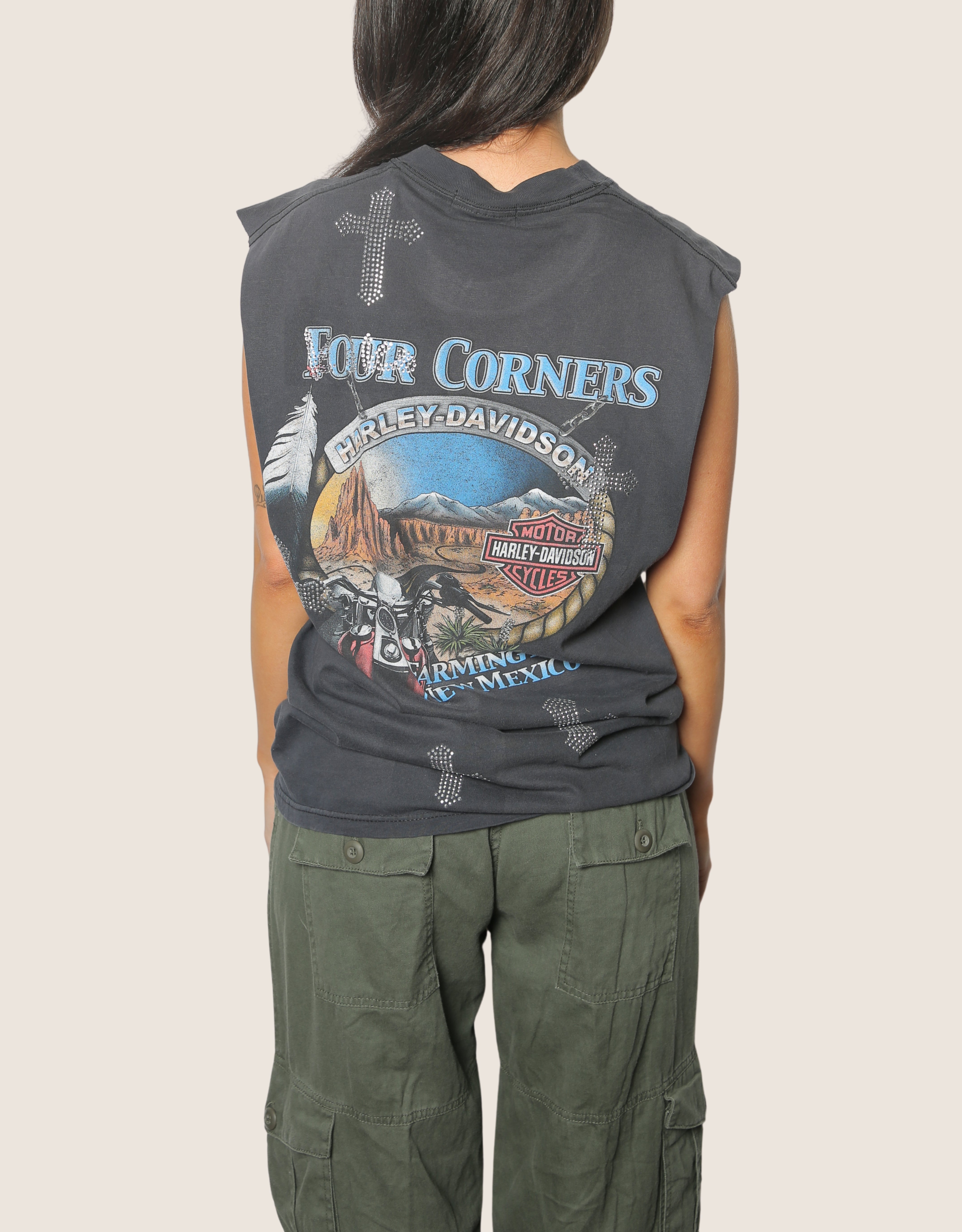 harley studded cross muscle tee