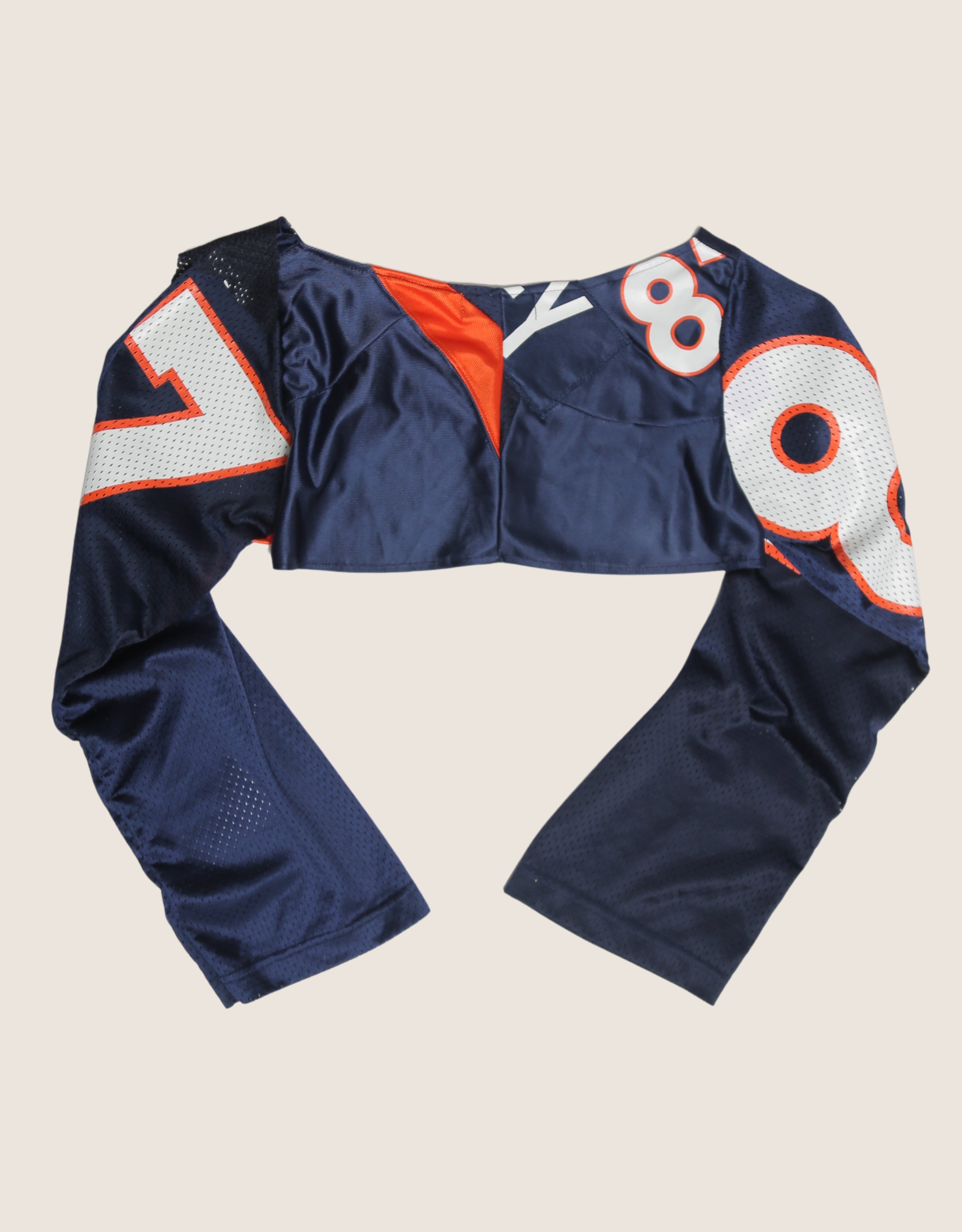 navy/orange 87 reworked long sleeve jersey shrug (S)