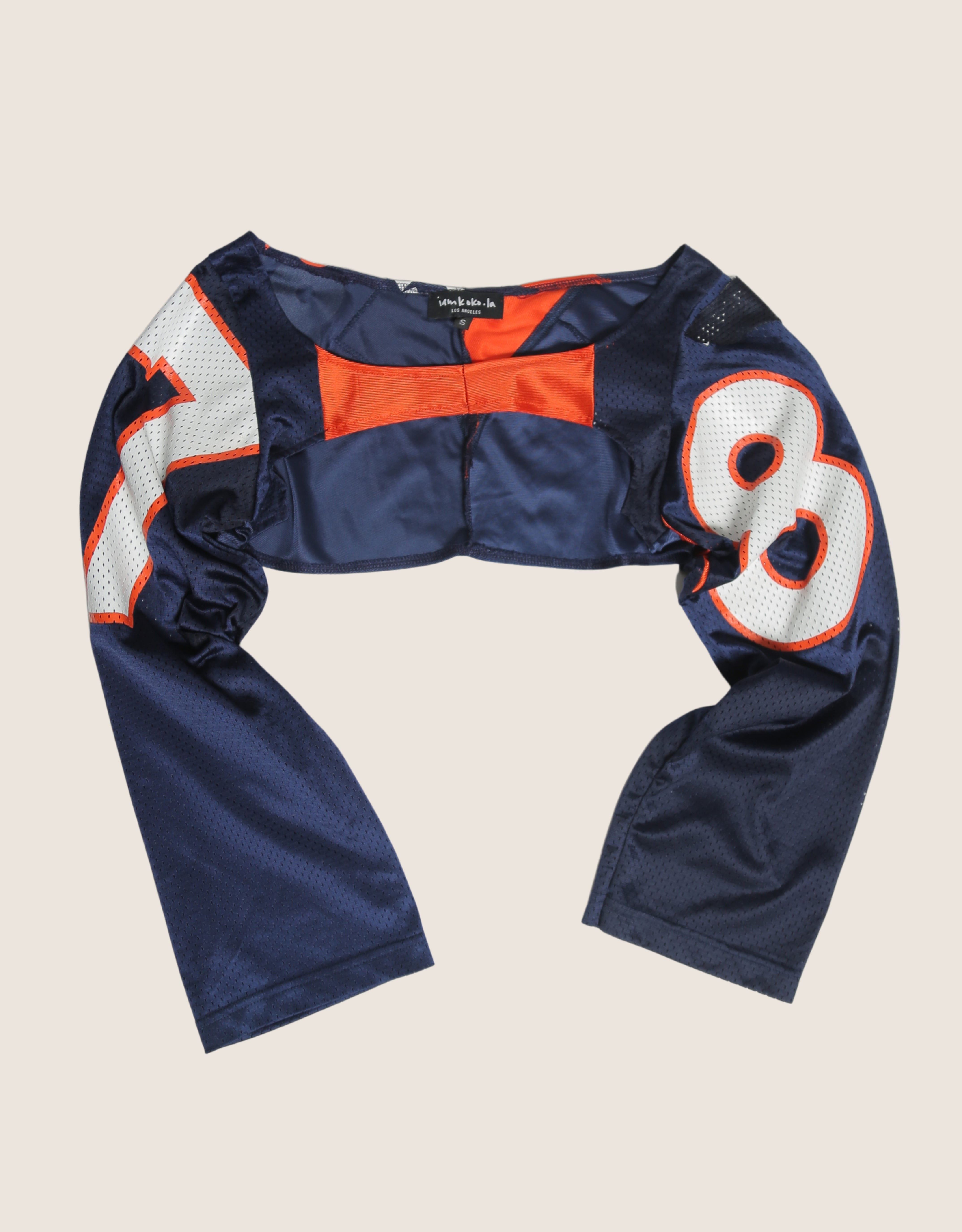 navy/orange 87 reworked long sleeve jersey shrug (S)