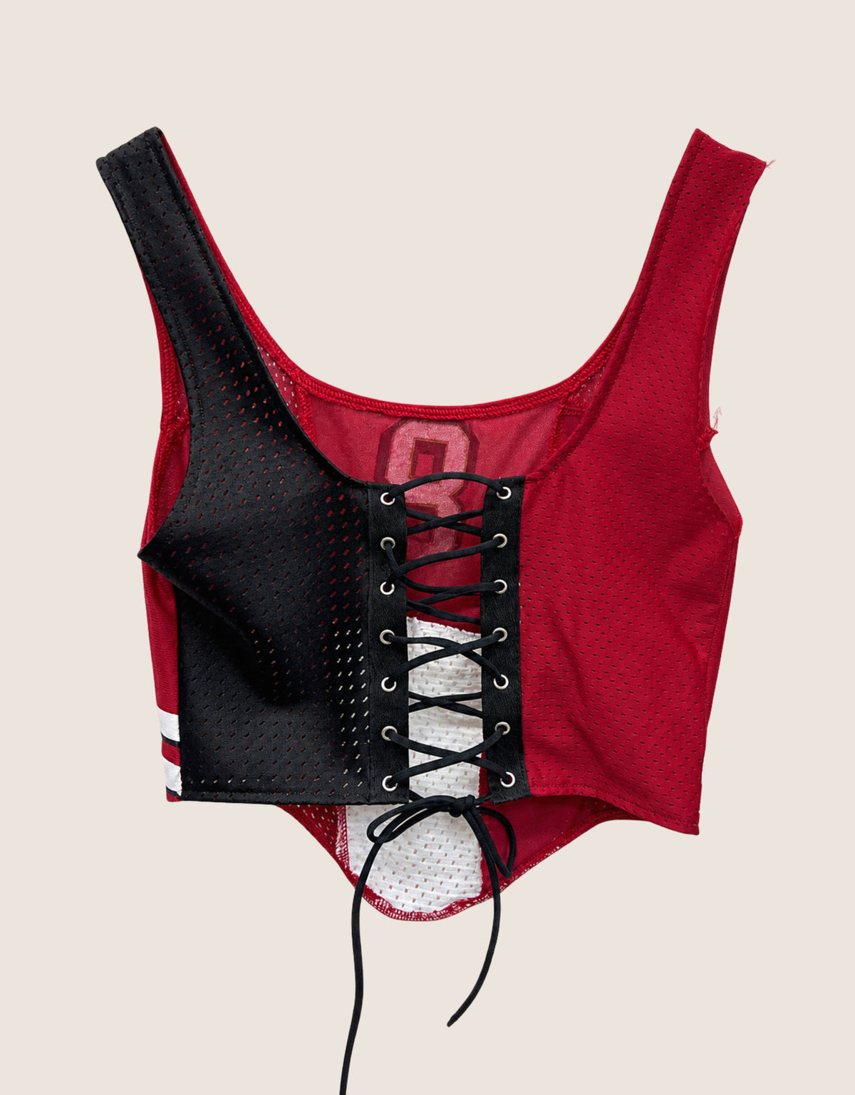 #8 mid length contrast lace back tank (S/M)
