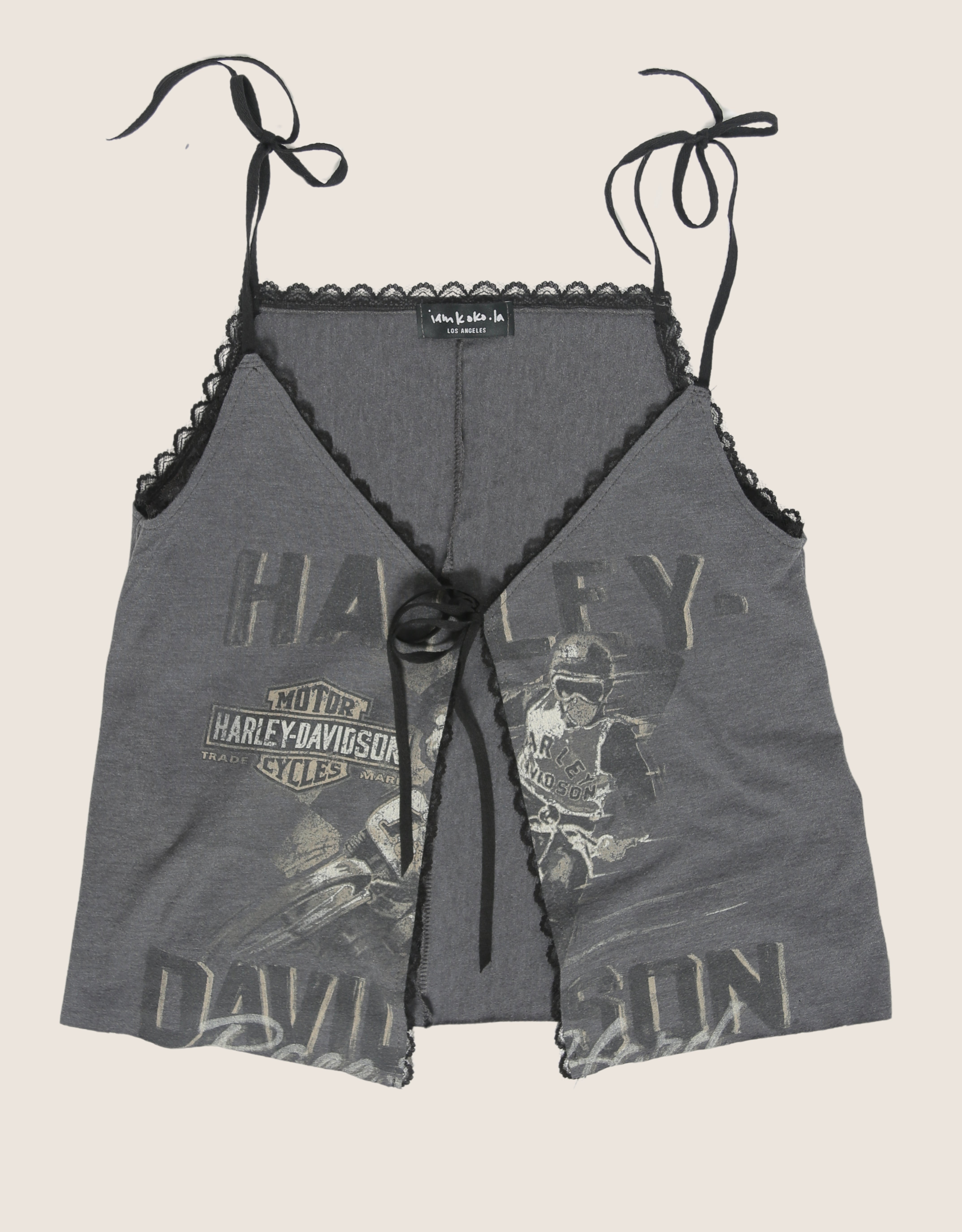harley biker reworked tie front tank