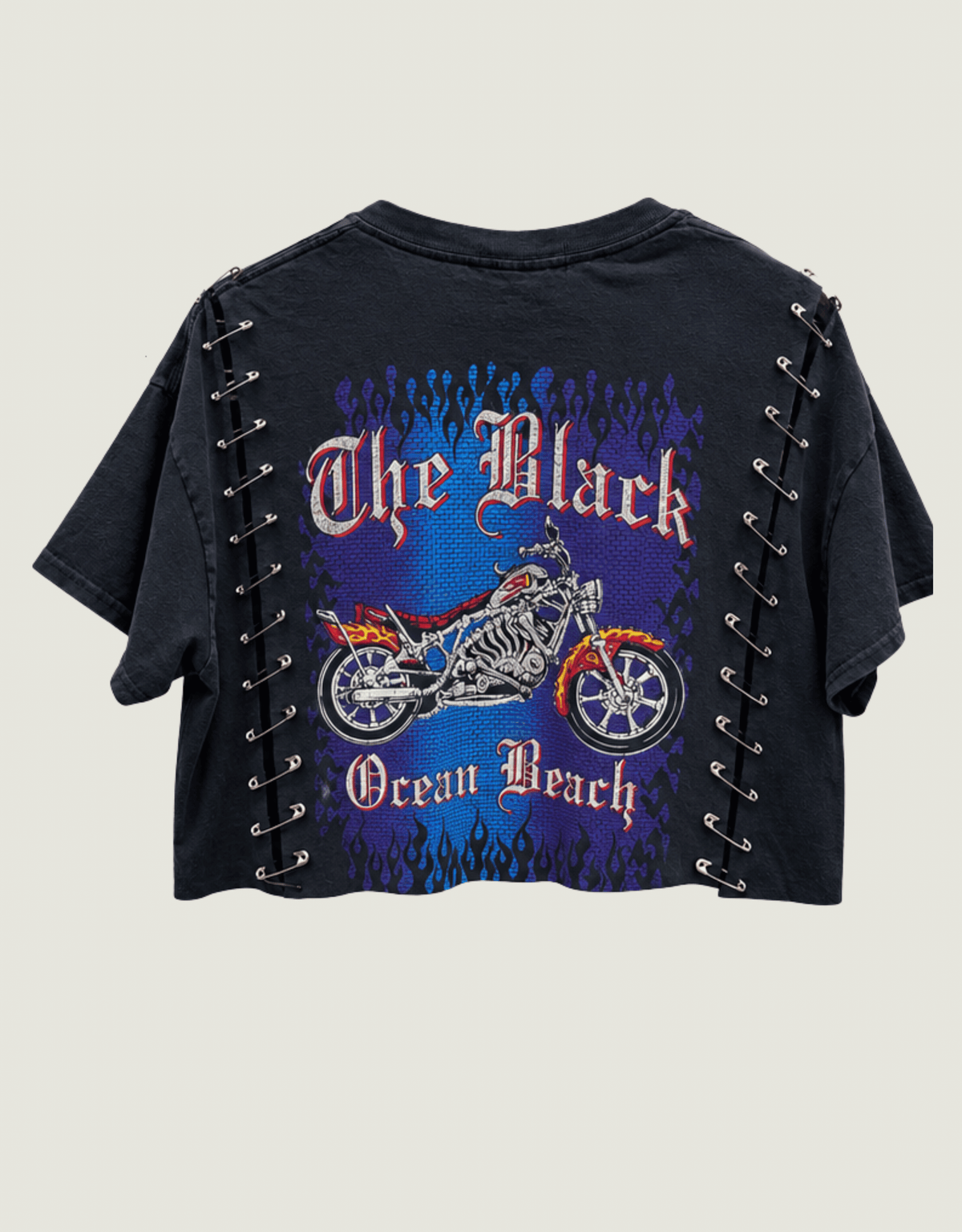 ocean bikes cropped tee with safety pins