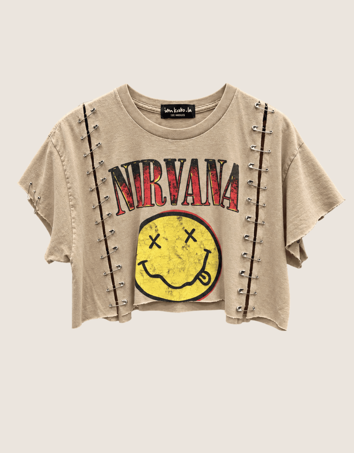 nirvana cropped tee with safety pins