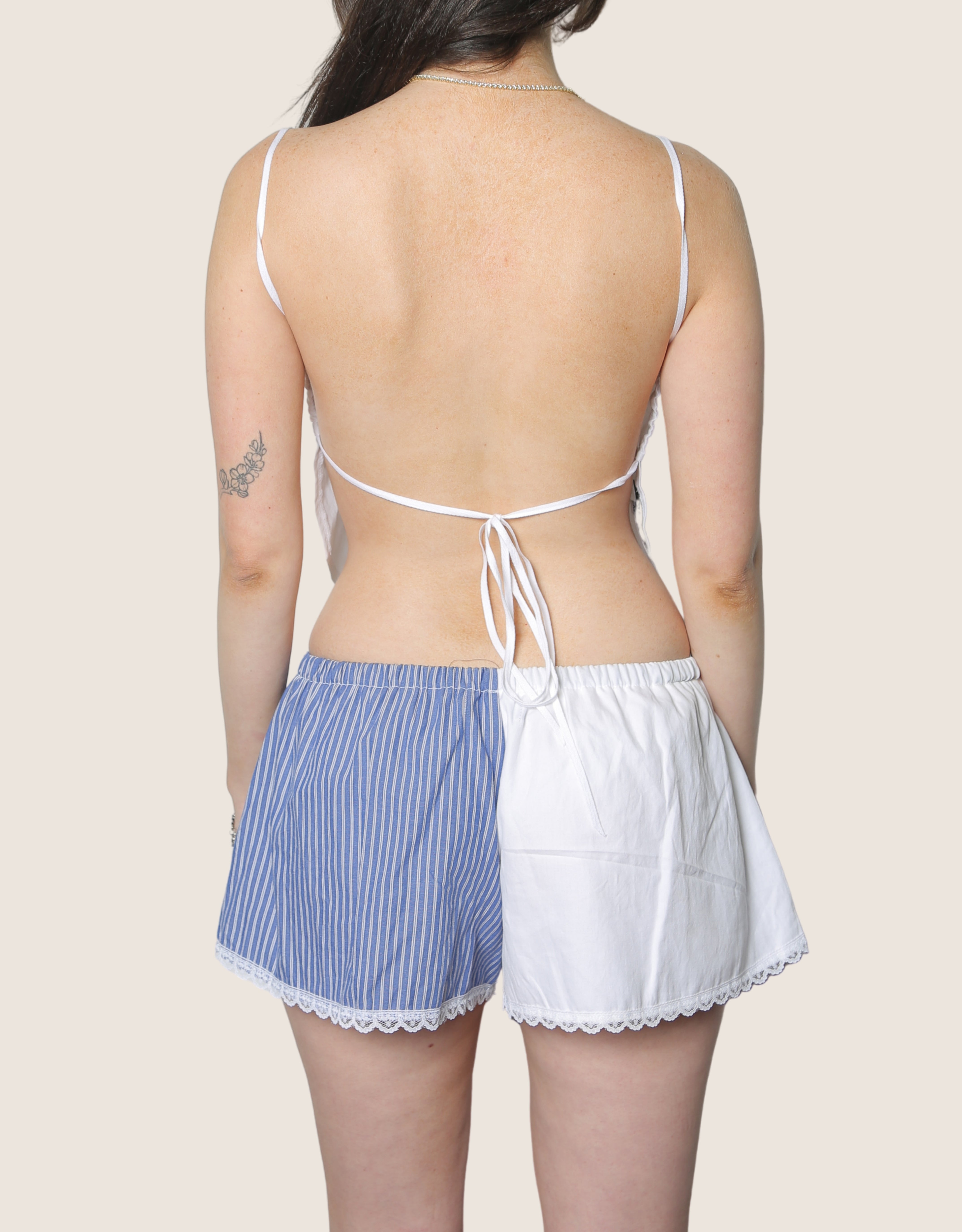 polo white reworked backless top and shorts (med)