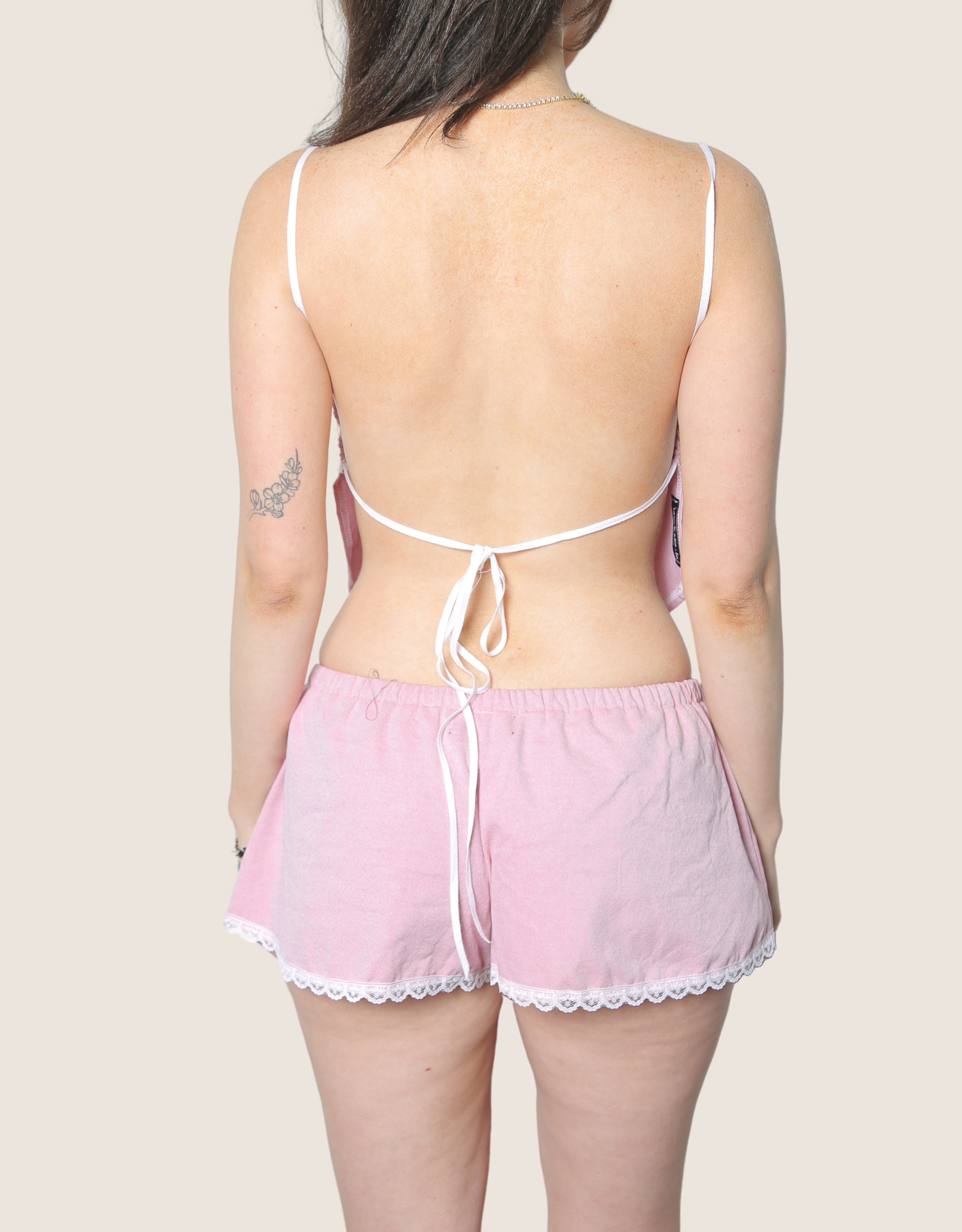 polo red chambray reworked backless top and shorts (xs/s)