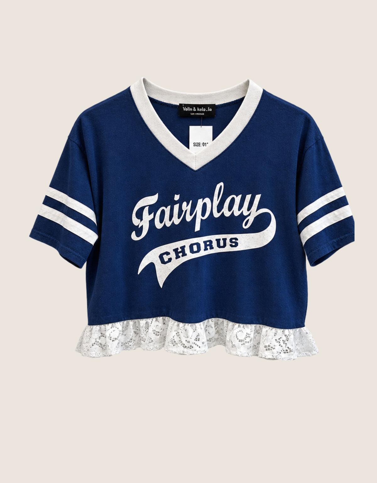 fairplay chorus reworked lace ruffle hem tee