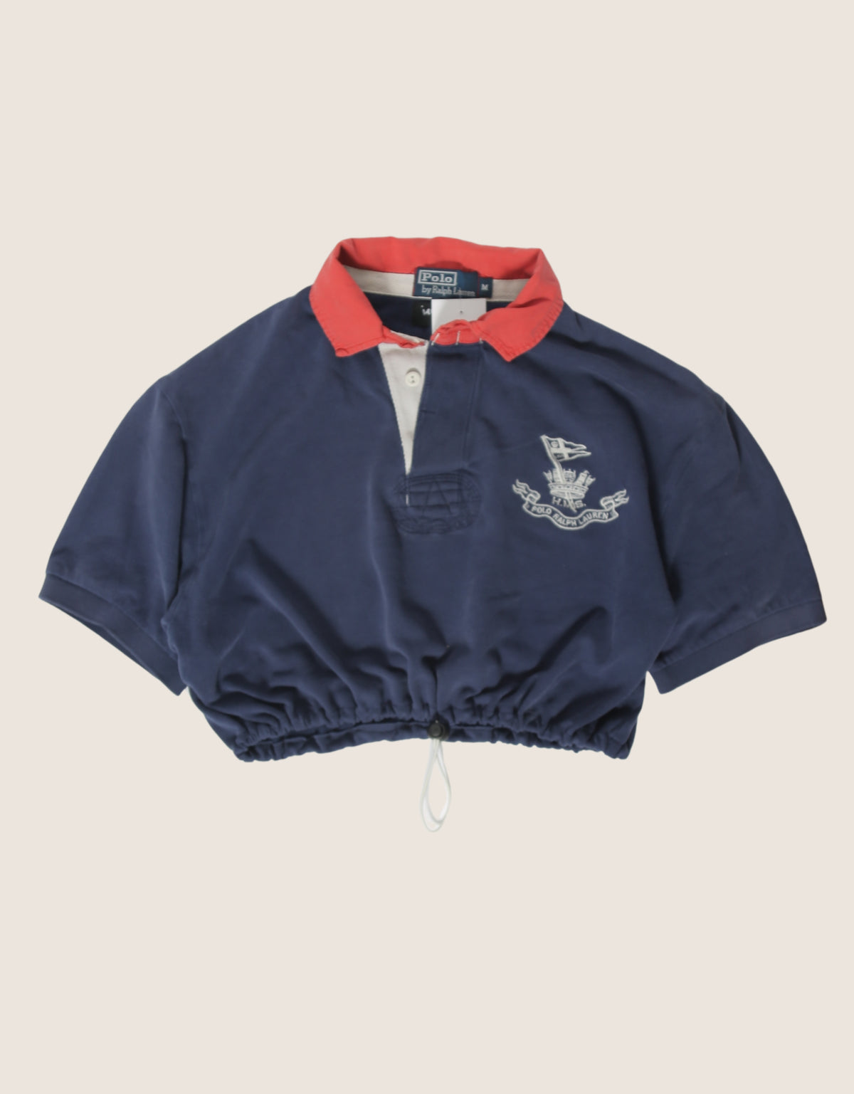 red collar scrunch waist polo top (S)