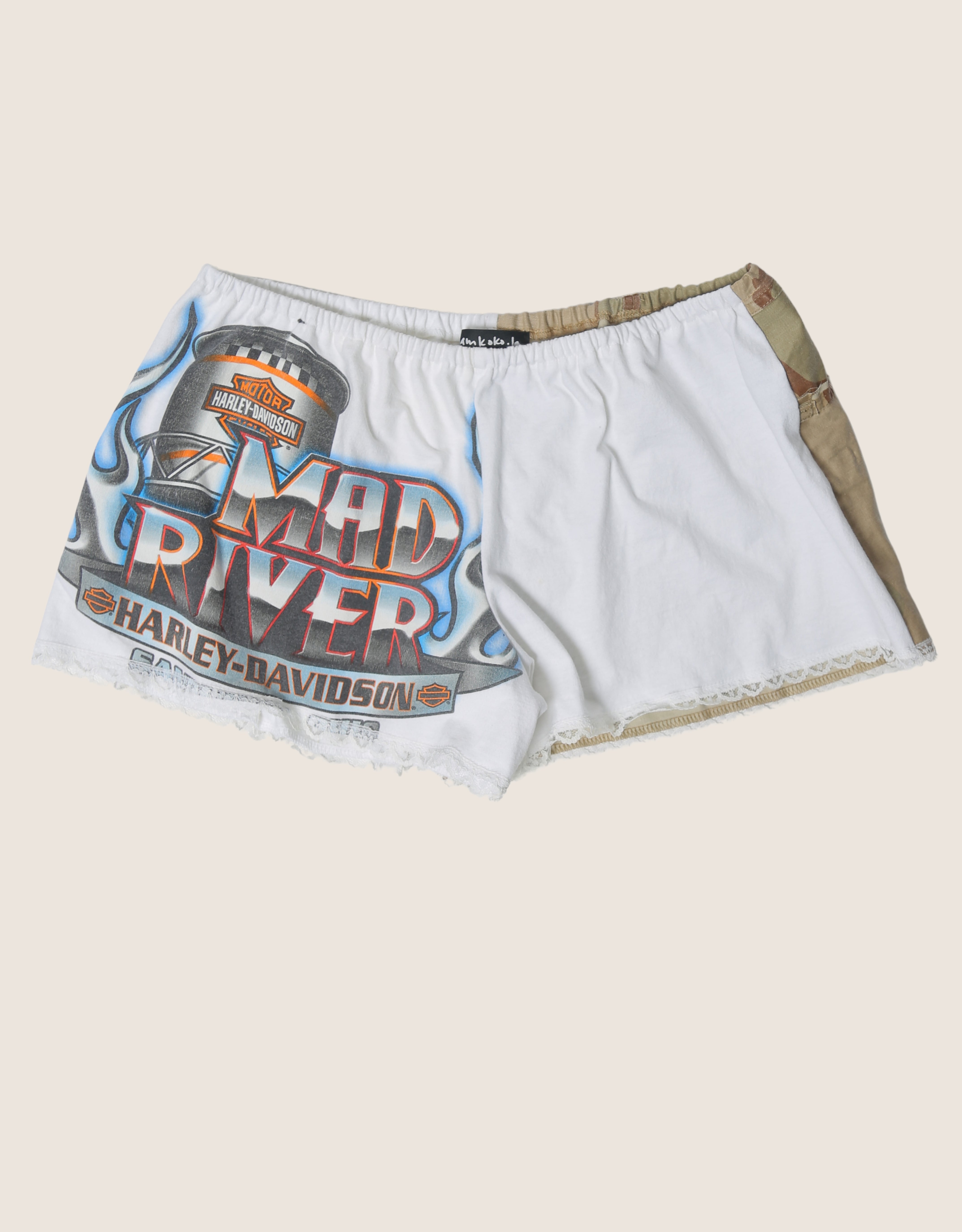 harley mad river reworked mini shorts (L)
