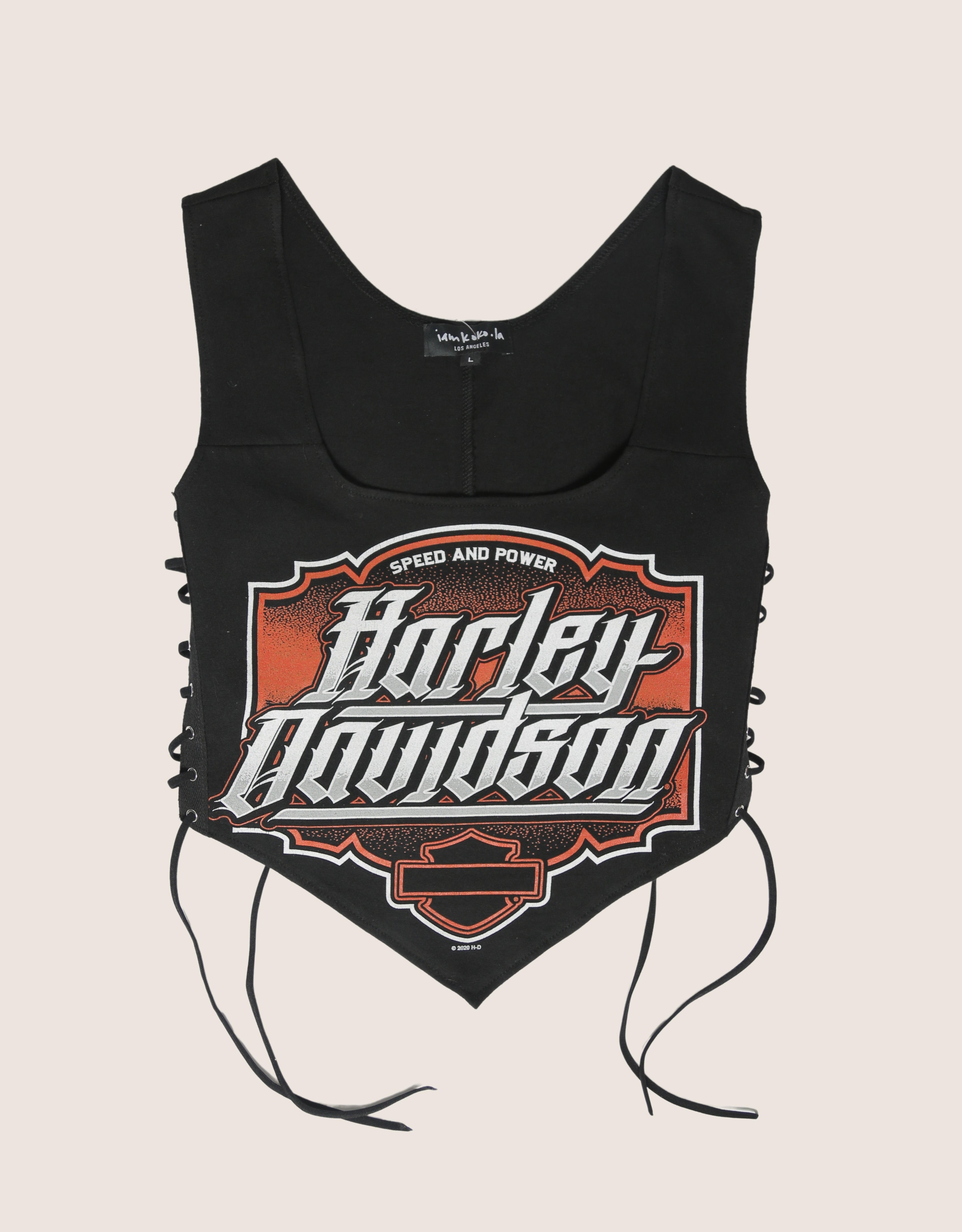 harley davidson reworked side lace tank top (L)