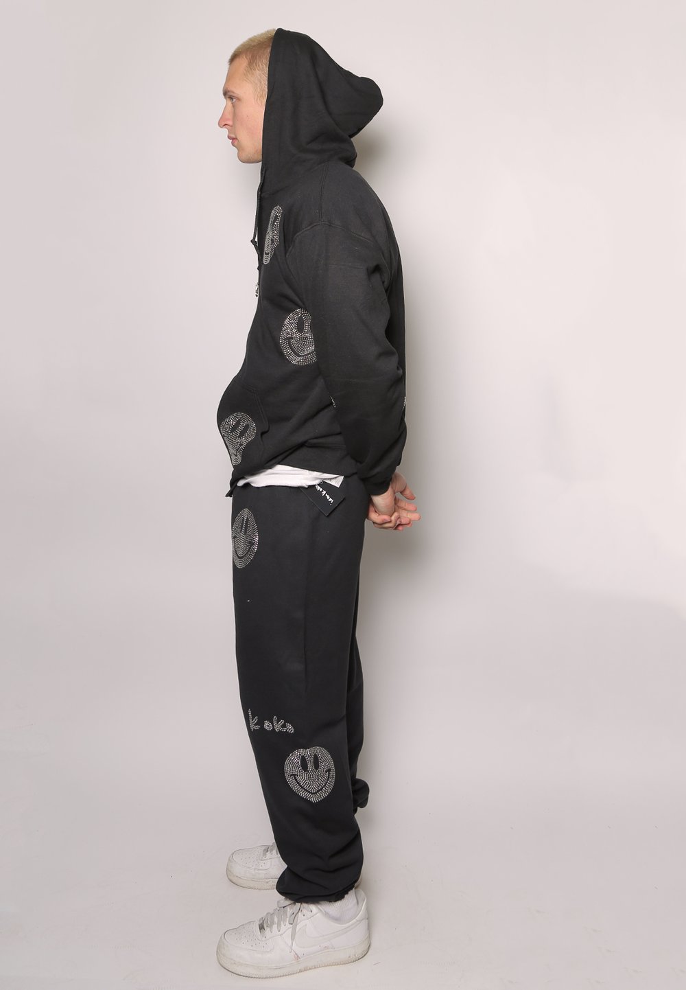 mens zip sweatshirt hoodie with studded smileys