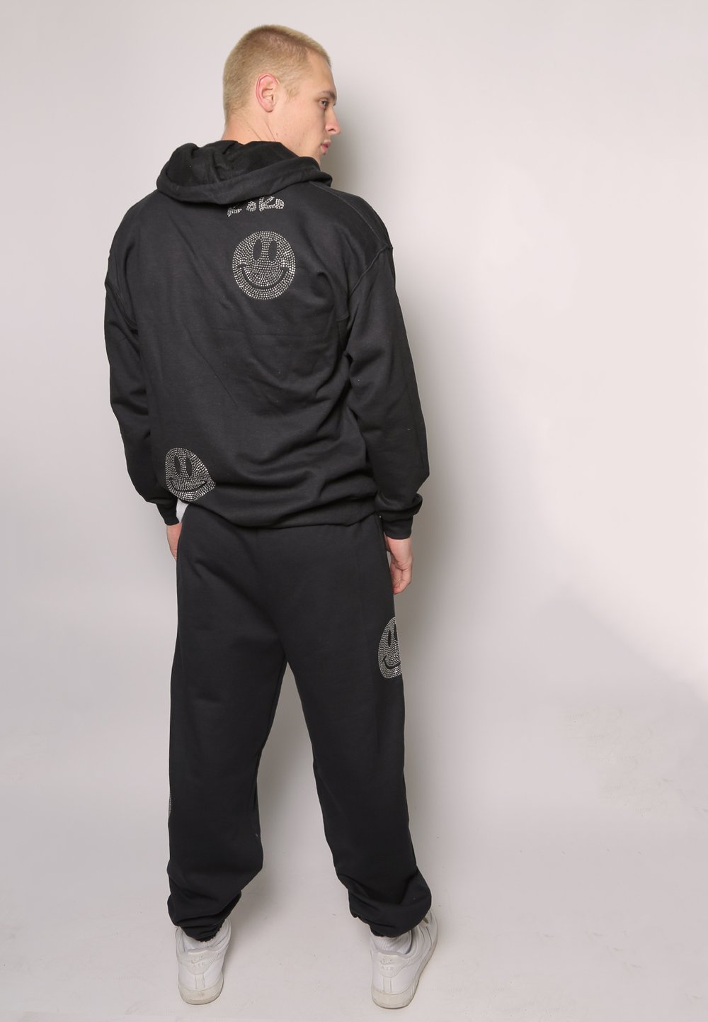 mens zip sweatshirt hoodie with studded smileys