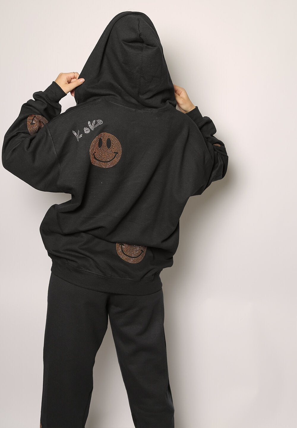 zip sweatshirt hoodie with studded smileys