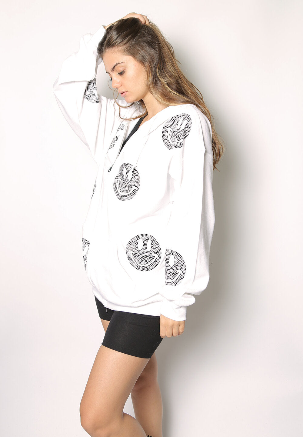 zip sweatshirt hoodie with studded smileys