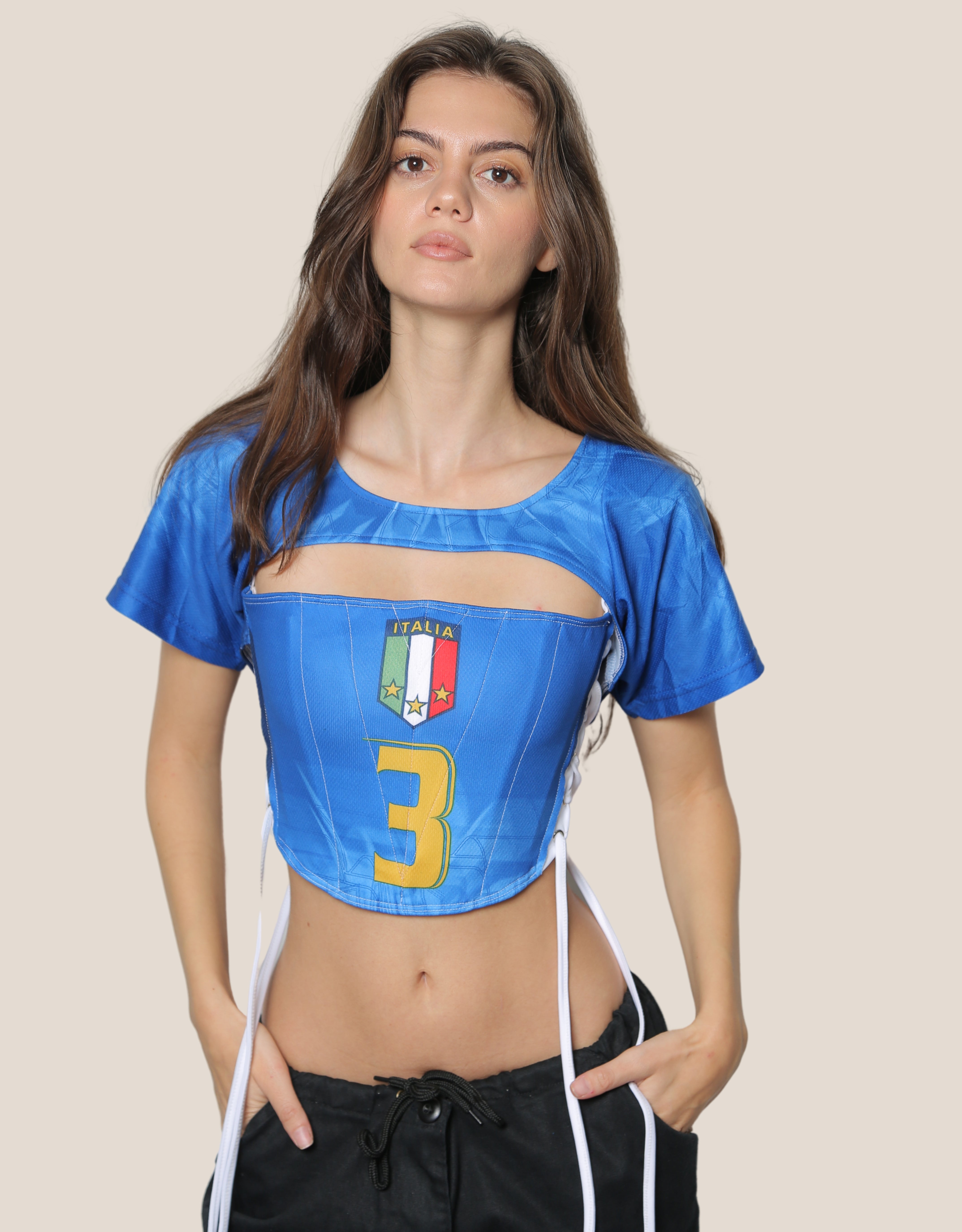 Italia soccer jersey reworked side lace corset with matching shrug