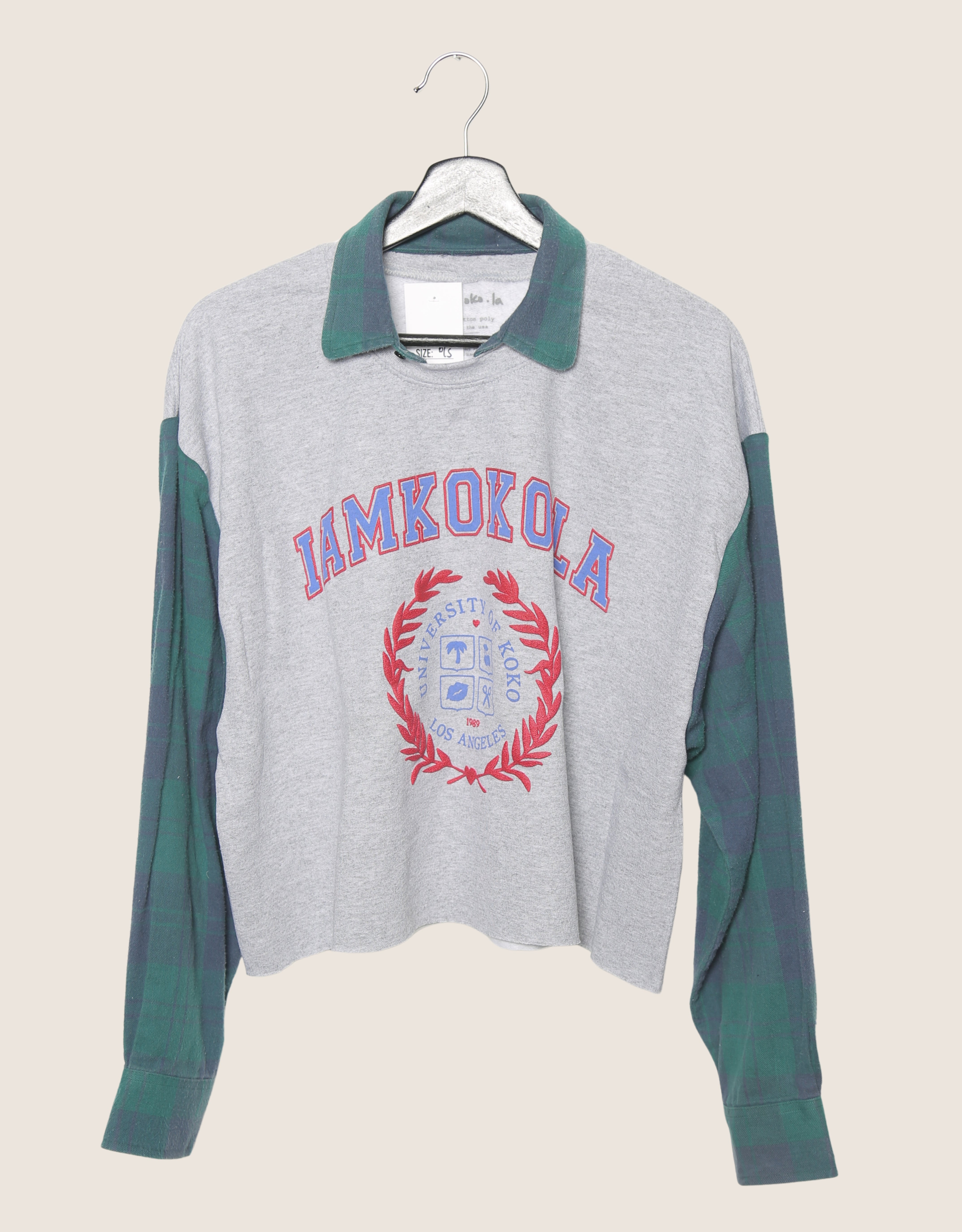 koko university sweatshirt with green plaid sleeves (large)